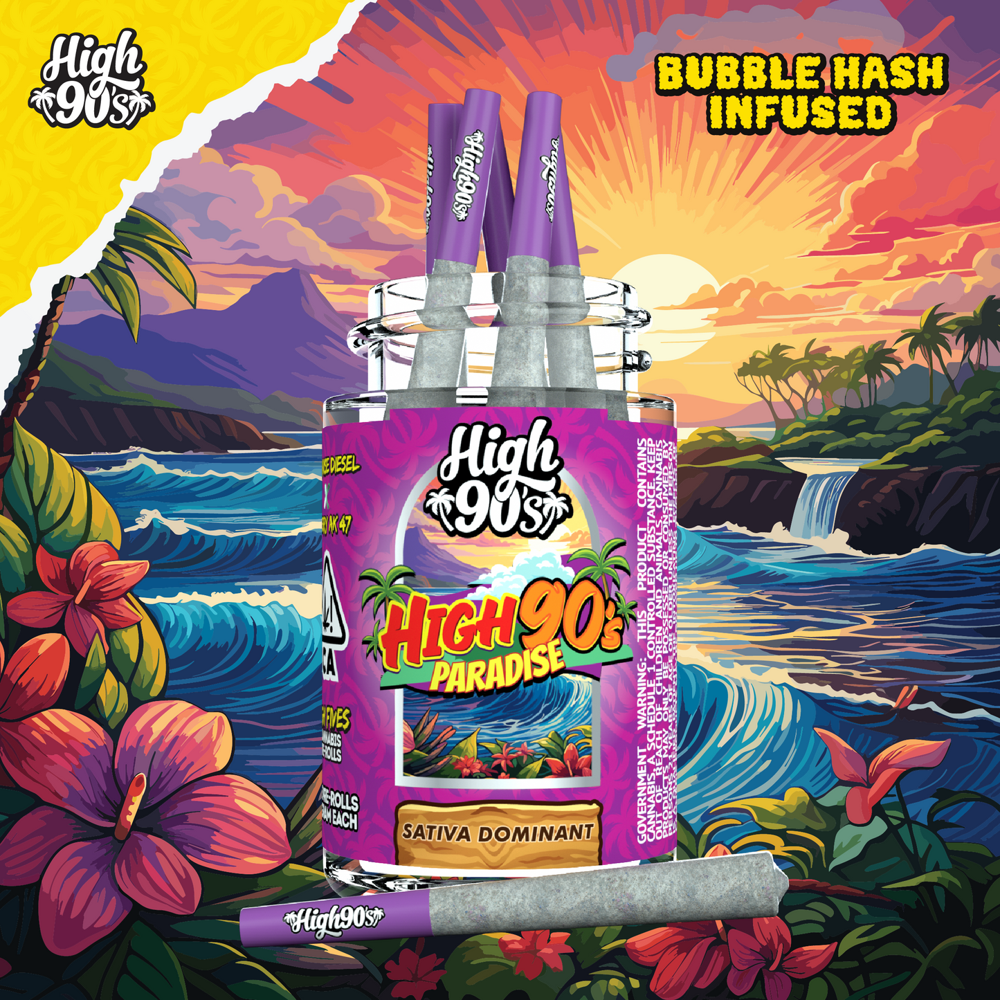 Paradise - 0.5g High Fives Bubble Hash Infused Pre-Rolls 5 Pack